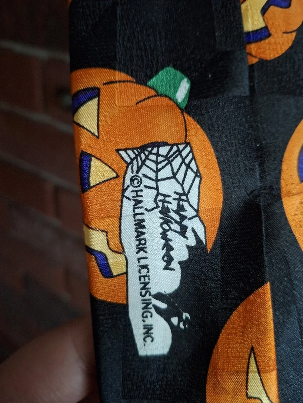 Hallmark Black Tie with Orange Jack-O'-Lantern Pattern